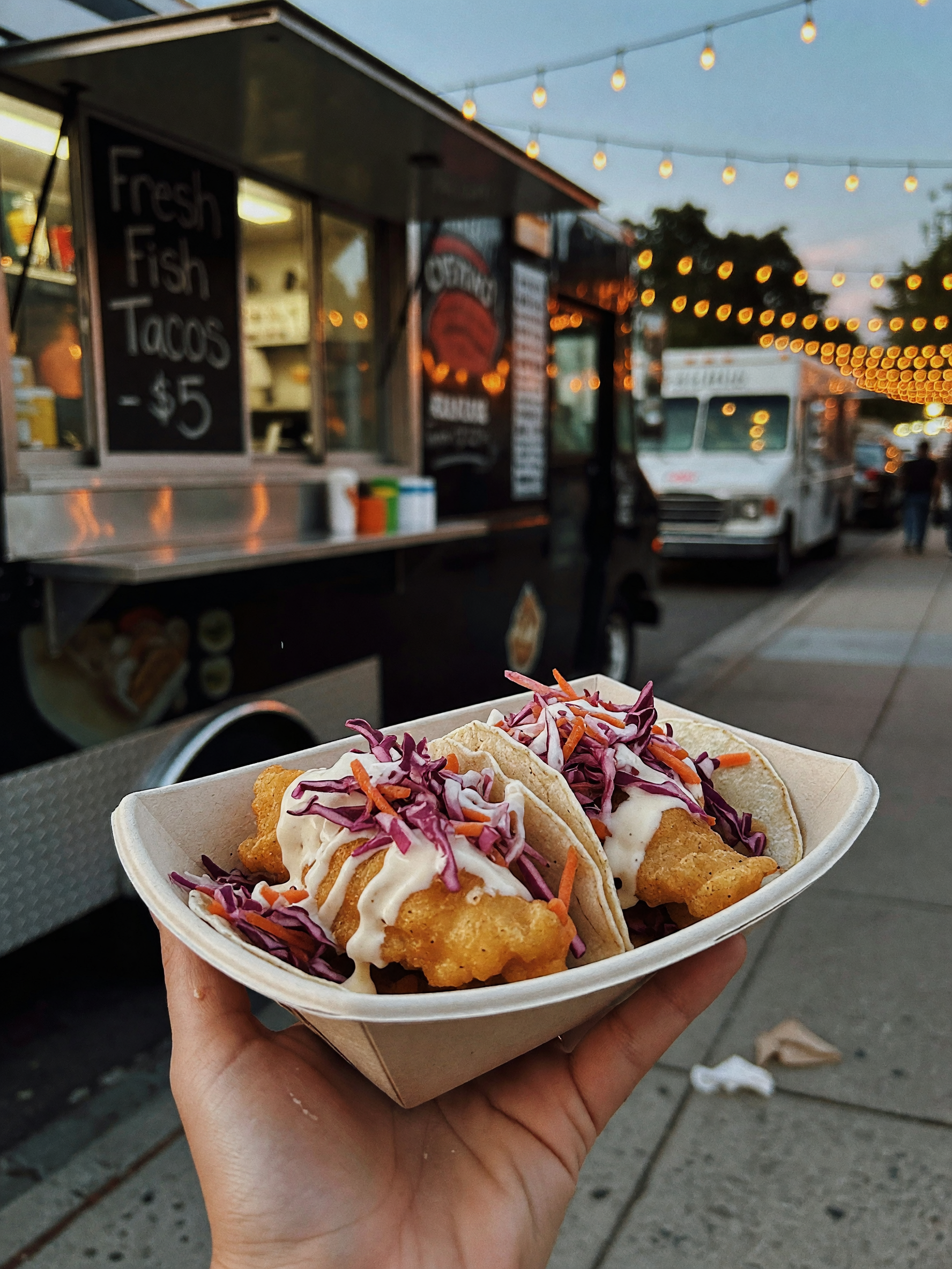 grabbed two fish tacos from the truck and they did not disappoint. street food a