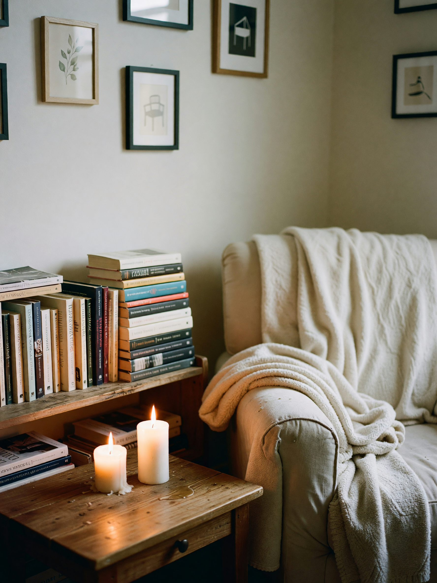 finally put up the little gallery wall and it actually looks cozy. lit some cand
